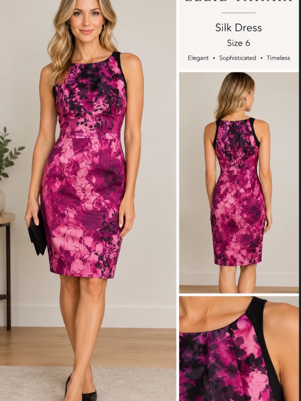Elie Tahari Pink Purple Floral Sheath Dress